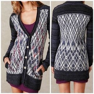 Free People Foxtrot Argyle Wool Cotton Blend Preppy Grampa Cardigan